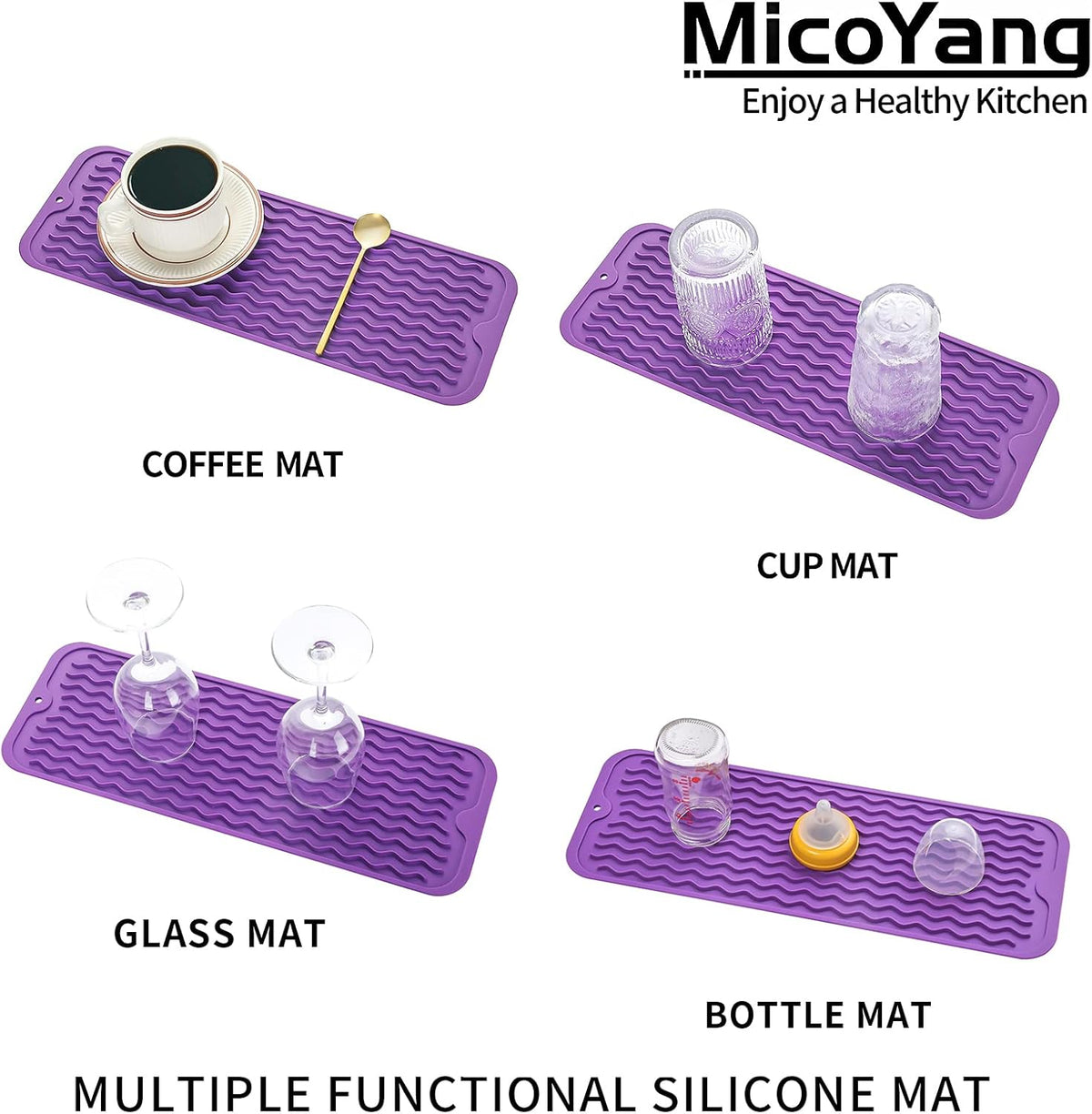 Silicone Dish Drying Mat for Multiple Usage,Easy clean,Eco-friendly,Heat-resistant Silicone Mat for Kitchen Counter,Sink,Bar,Bottle,or Cup Purple M 17 inches x 6 inches