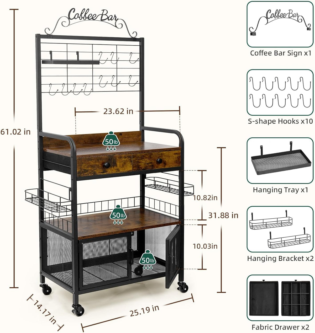 Coffee Bar Cart with Wheels, Coffee Bar Table, Kitchen Coffee Bar Cabinet with Storage, Rustic Coffee Bar, Rolling Coffee Cart, Coffee Nook, Corner Coffee Bar Station with Drawer, Bakers Rack