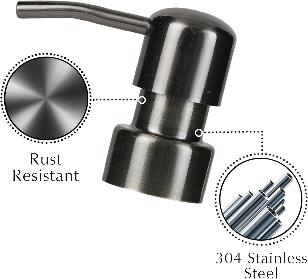 Emerson Essentials Glass Soap Bottle Dispensers, 2 Pack, Stainless-Steel Pumps Rust-Free, Hand Set for Bathroom Kitchen Sink, Liquid Lotion Shampoo Jars with 4 Waterproof Labels, 16 Oz Gunmetal