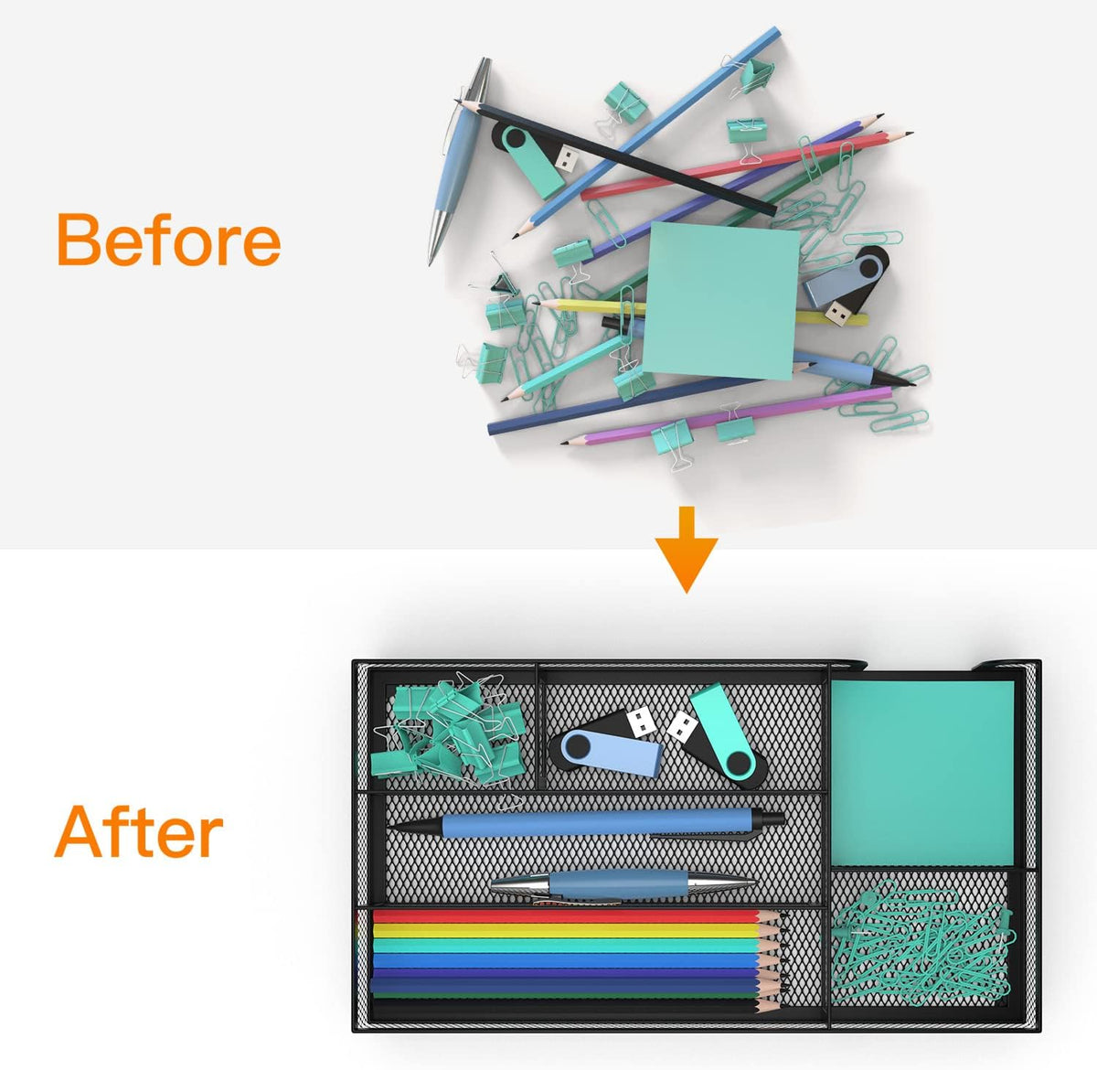 Desk Drawer Organizer, Metal Mesh Dividers Organizer (Blak-2P, Small)