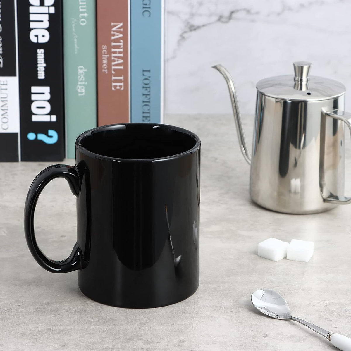 Large Coffee Mugs, 22 OZ(650ml) Extra Coffee Mug Set of 2, Smooth Ceramic Boss Cups, Big Capacity and Large Handle, for Dad Men, Black