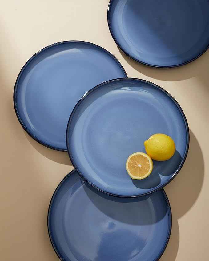 Stoneware Dinnerware Sets, Ceramic Plates and Bowls Set, Microwave & Dishwasher Safe Kitchen Dish Set, Modern Dinner Plates | Salad Plate | Cereal Bowls for 4, Dishware Sets Blue
