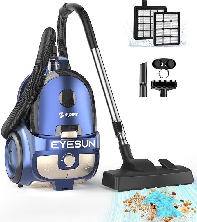 Bagless Canister Vacuum Cleaner,1600W Powerful High-Suction Bagless Canister Vac with 4.5QT Dust Cup,Pop-N-Go Brush,HEPA Filter,Dual Motors&4 Cleaning Tools,Perfect for Low-Pile Carpets&Hard Floors