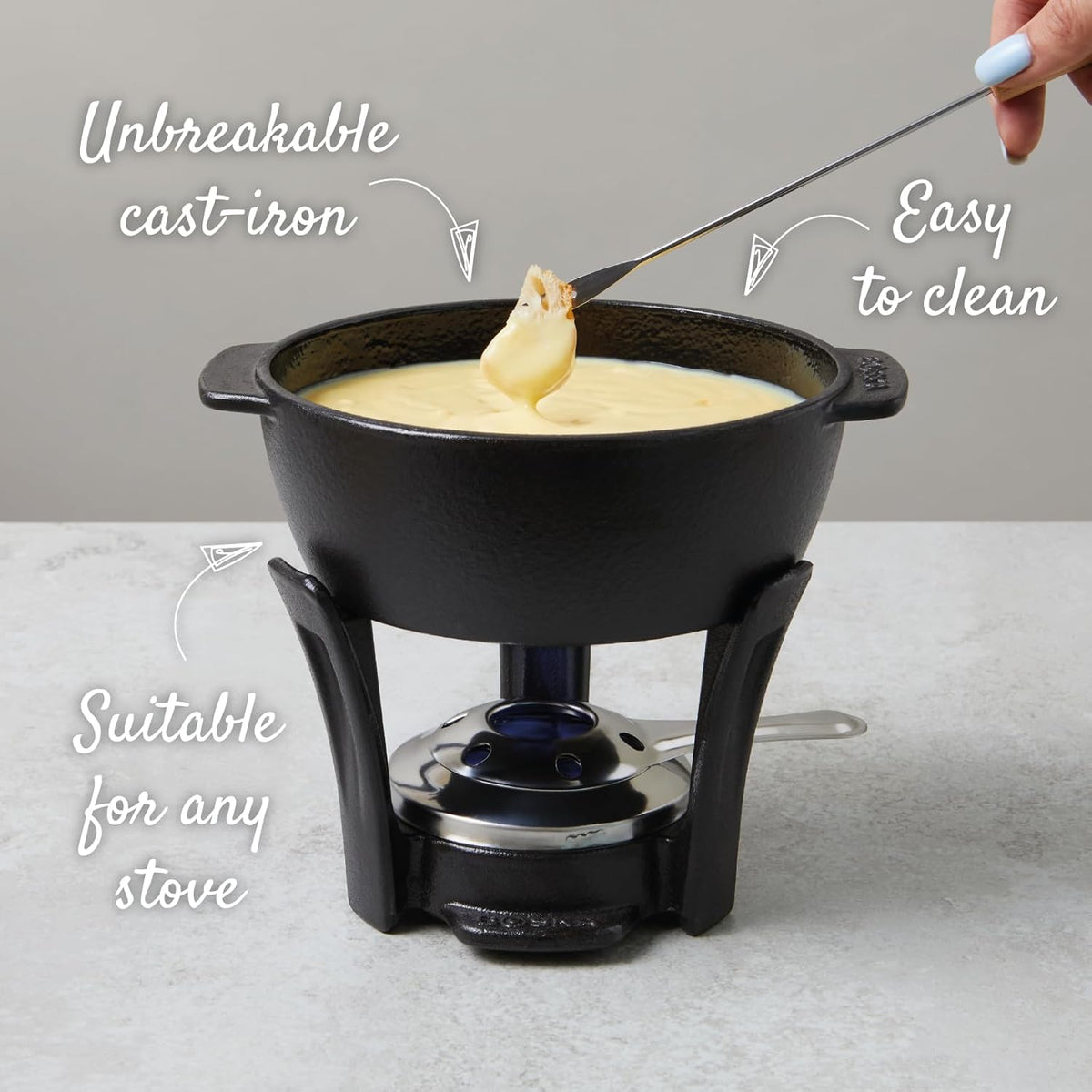 BOSKA Fondue Pot Set Party Pro - Cast Iron Fondue Set - Durable Fondue Pot inc. Burner and 4 Forks - for All Type of Stoves - Cheese Fondue Melts smoothly Every time