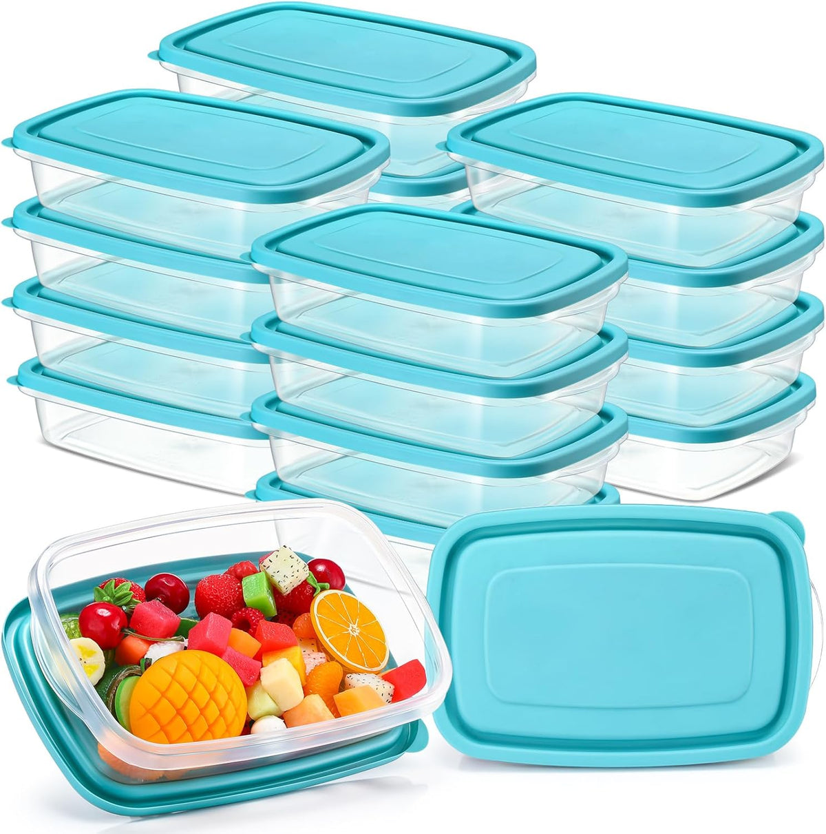 18 Pcs 33 Oz/ 4 Cups Plastic Food Storage Containers with Lids Portion Box Sets with Cover Stackable Plastic Containers with Lids Microwave Freezer Dishwasher Safe(Blue)