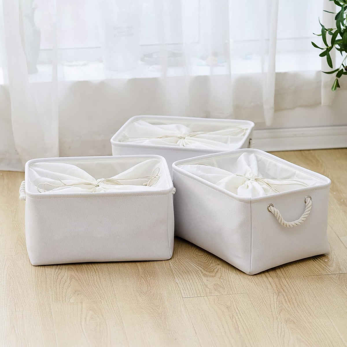 TheWarmHome Storage Basket for Gifts Empty - X Large - 3 Pack 17.7L×13.8W×9.8H in Collapsible Storage Bin for Shelves, Toy Box Storage for Gifts Book Laundry (White)