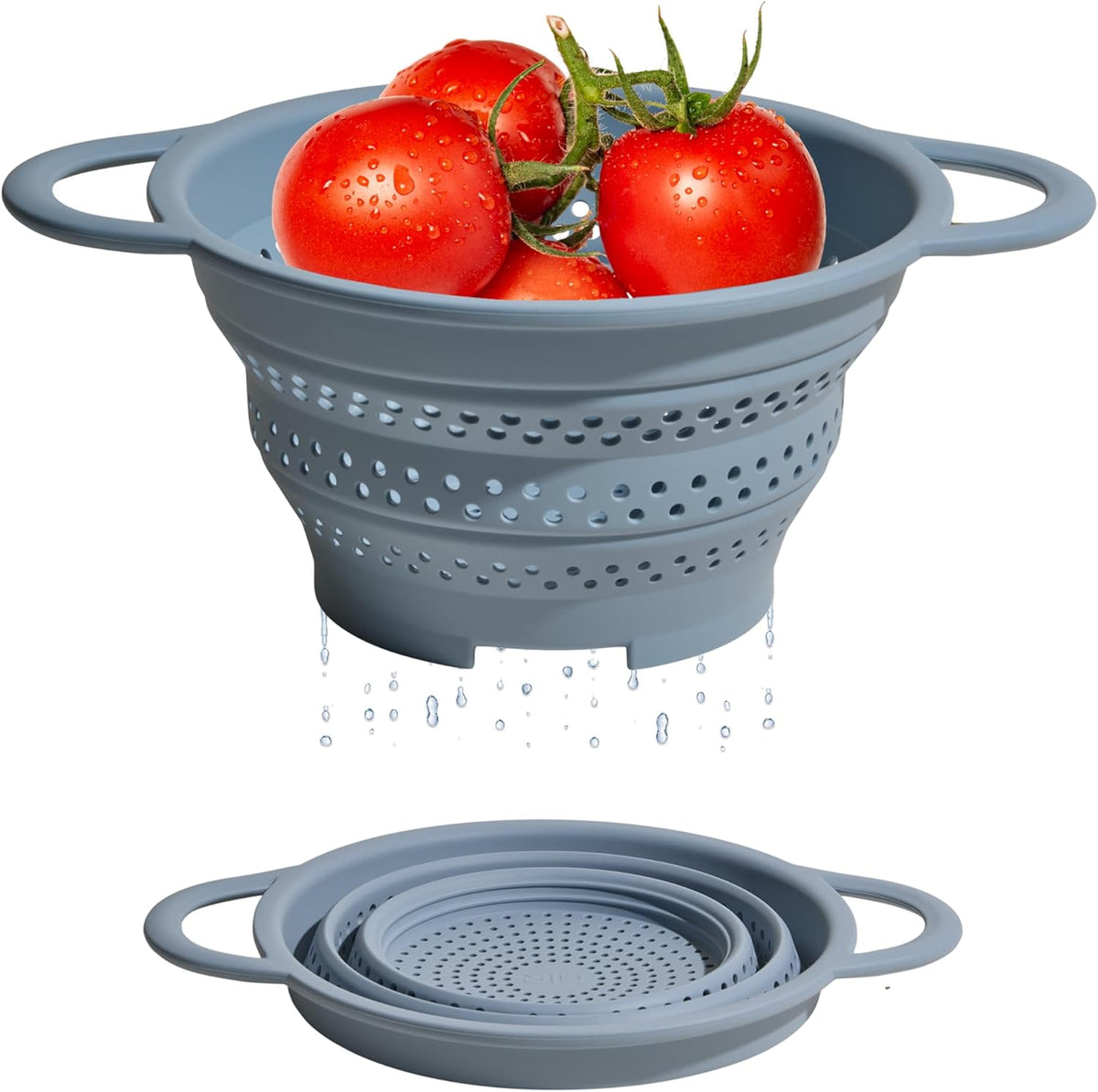 GIR Collapsible Colander for Kitchen – Space-Saving Strainer & Steamer – BPA-Free, Heat-Resistant, Dishwasher Safe Kitchen Strainer with Stainless Steel Rim – Durable Collapsible Colander - Slate