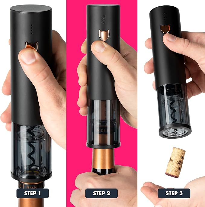 VINABON Electric Wine Opener 2026 - One-Touch Automatic Wine Bottle Opener Corkscrew - Rechargeable (Up to 100 Bottles/Charge) with Foil Cutter Stand, LED Indicator. Includes Wine Guide eBook