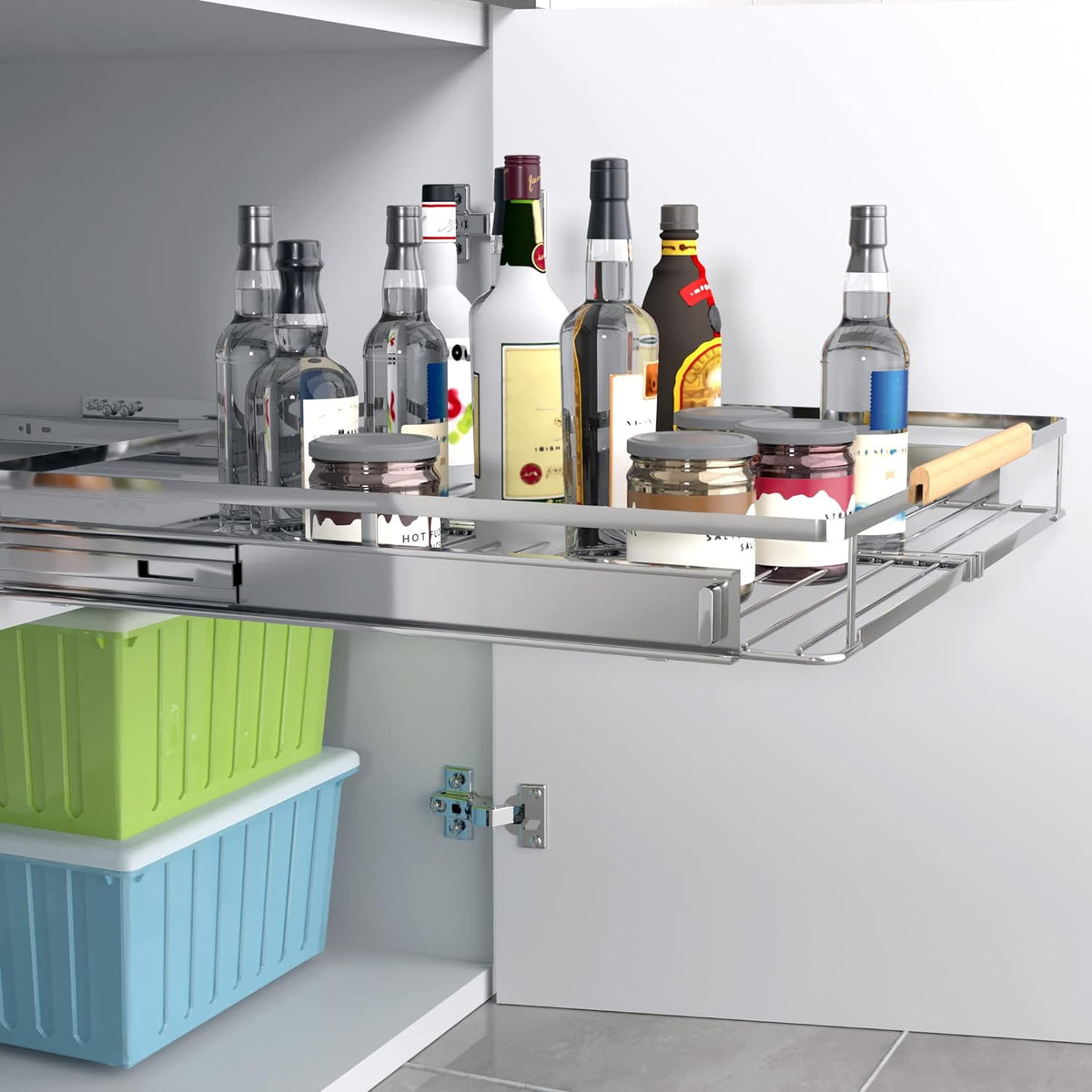 Expandable Pull Out Cabinet Organizer,17.1~28"W x 22.5"D Heavy Duty Slide Out Shelves Adjustable Height Cabinet Pull Out Shelves,Expandable Width Spice Rack Organizer for Kitchen Cabinet