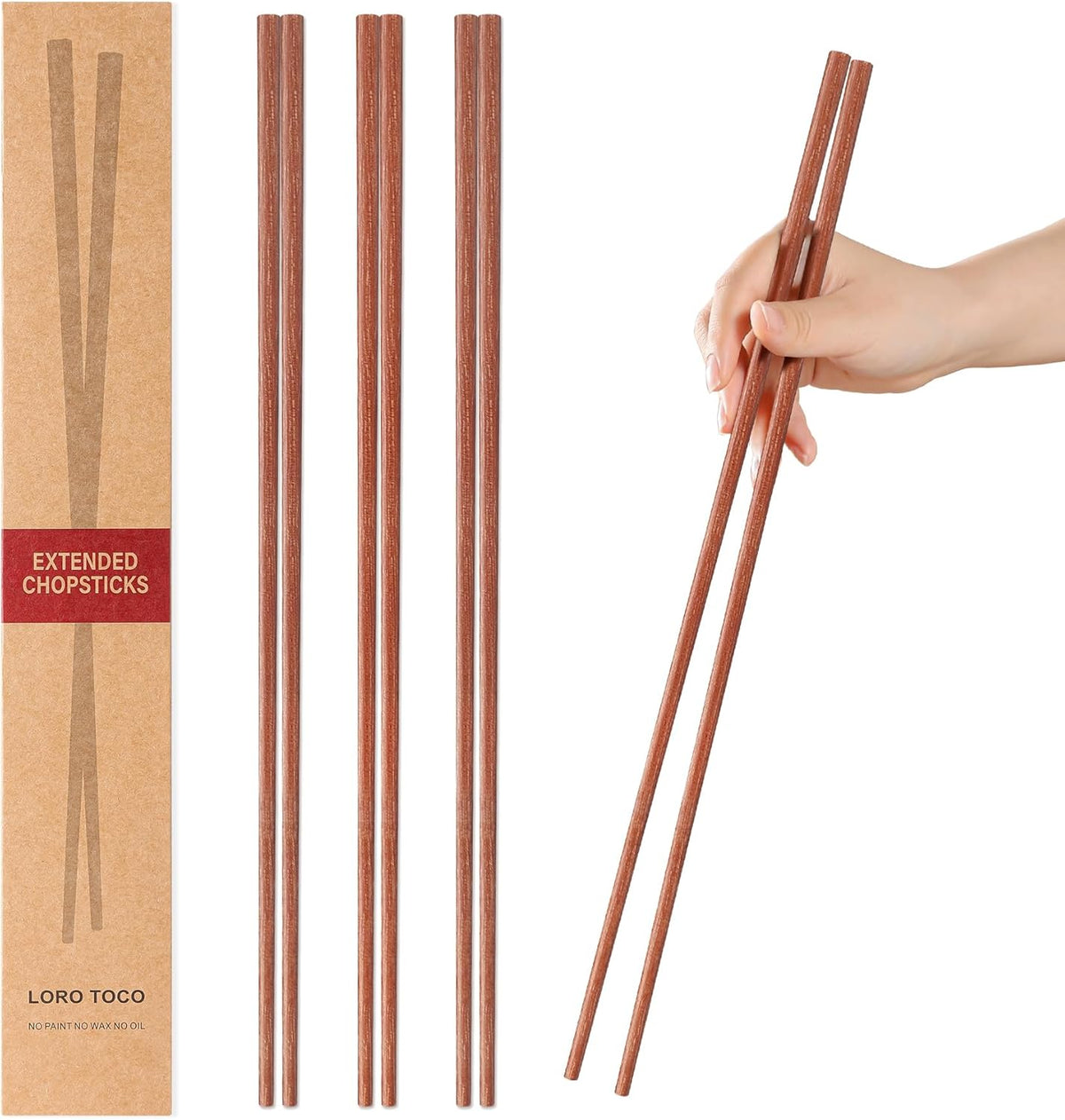 3Pairs Cooking Chopstick 14Inches Long Wooden Chop Sticks Reusable for Noodles Frying Hotpot