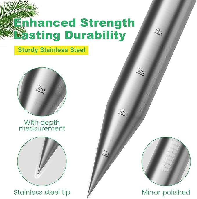 Gardtech Hand Dibber Garden Tool with 5 Inch Measuring Scale,Stainless Steel Bulb Planter Tool,Seed Dibber for Planting & Sowing Seed