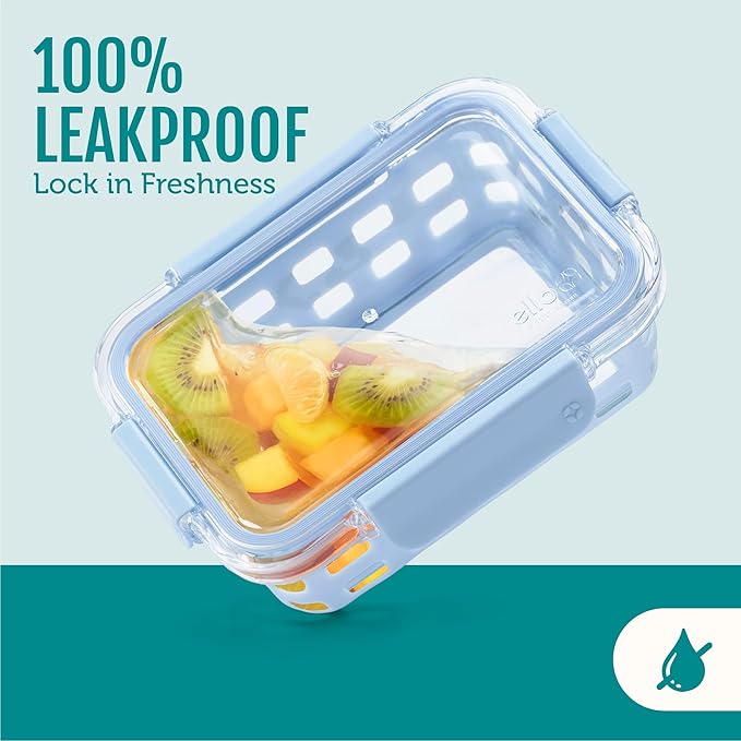 Ello Duraglass 3.4 Cup Meal Prep Sets 10Pc, 5 Pack Set- Glass Food Storage Container with Silicone Sleeve and Airtight BPA-Free Plastic Lids, Dishwasher, Microwave, and Freezer Safe, Melon