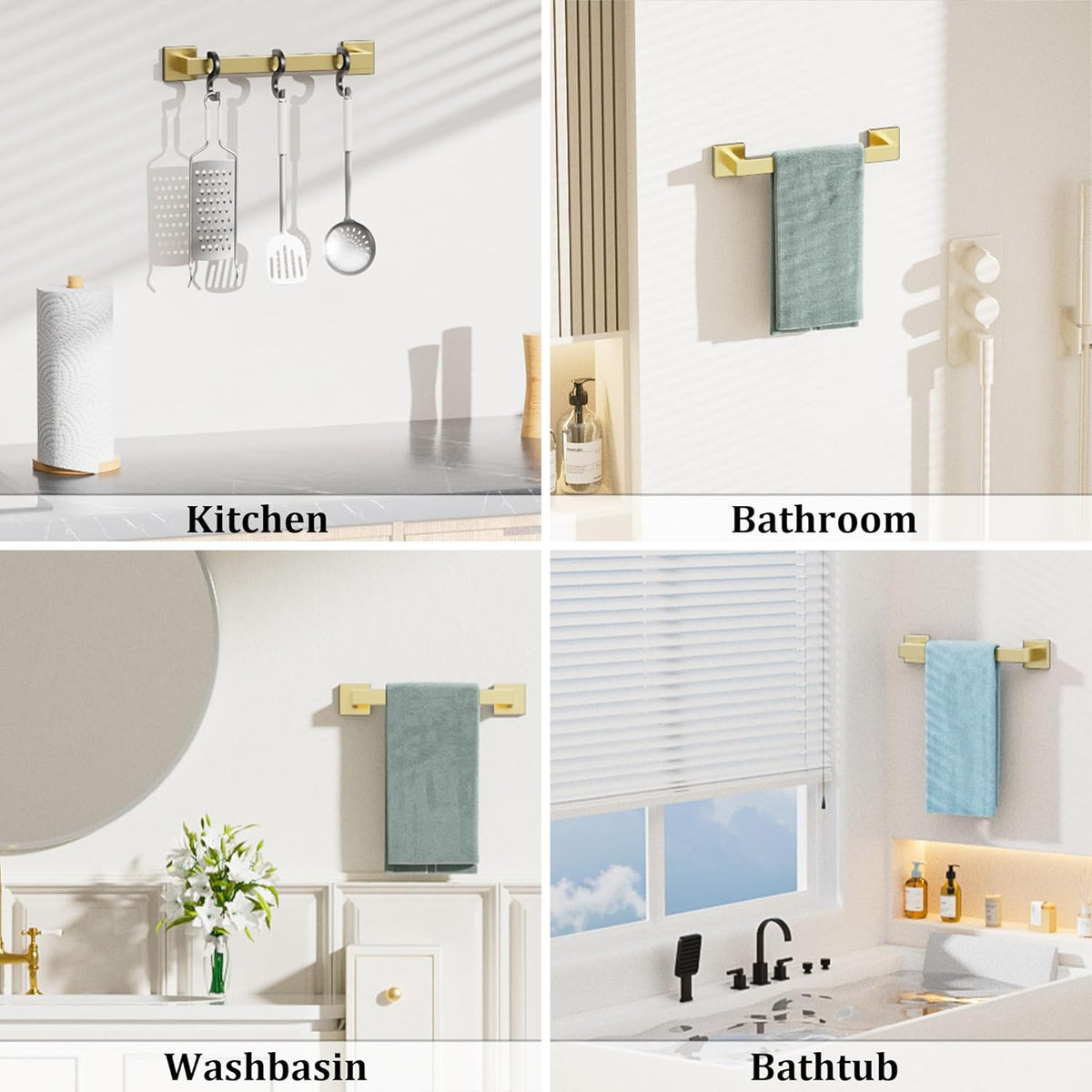 Alise Gold Towel Bars,15.75 Inch Towel Holder Towel Racks for Bathroom and Lavatory,SUS304 Stainless Steel Hand Towel Hanger Rail Wall Mount,Useable Length 13.98 Inch Towel Bar, GYT040-G