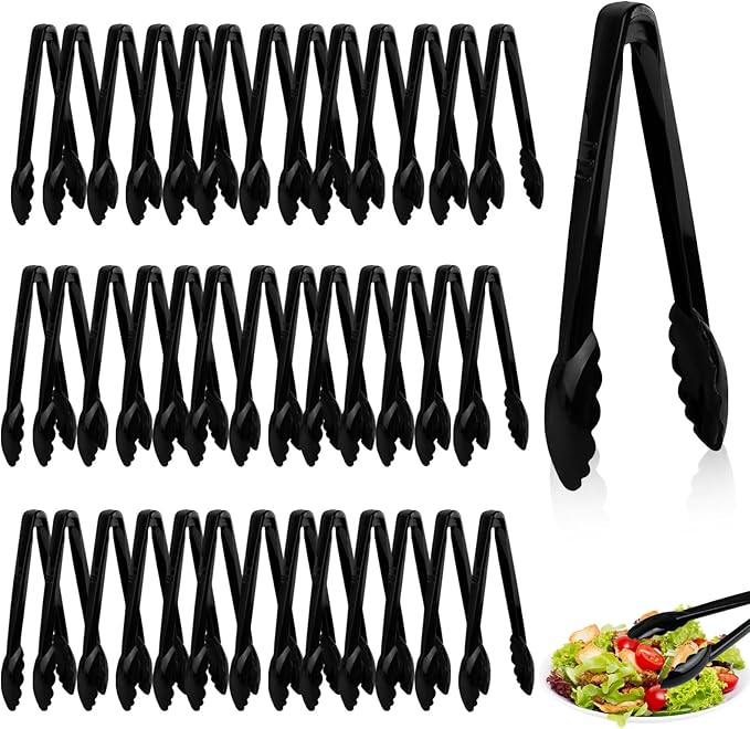 40Pcs Plastic Tongs for Serving Food, 9 Inch Plastic Serving Utensils Tongs, Heavy Duty Salad Tong, Disposable Tong for Food Kitchen Buffets BBQ Events Catering, Medium