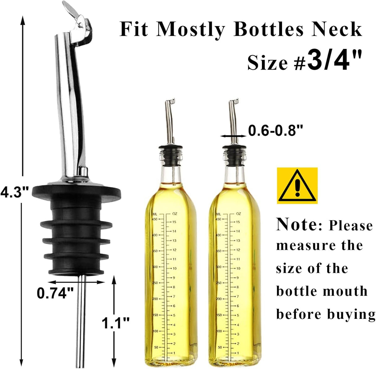 2 Pack Oil Spout with Flip Top, Olive Oil Dispenser Spout,Liquor Bottle Pourer Spouts for About 3/4" Bottle Mouth