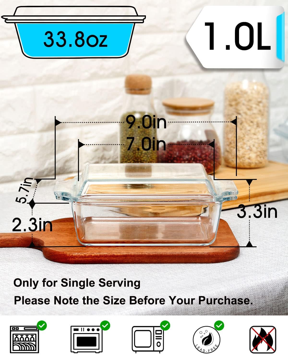 Glass Casserole Dish With Lid, Mini-1 QT (5.7in x 7in) Glass Baking Dishes for Oven, Single Serving Glass Oven Bakeware