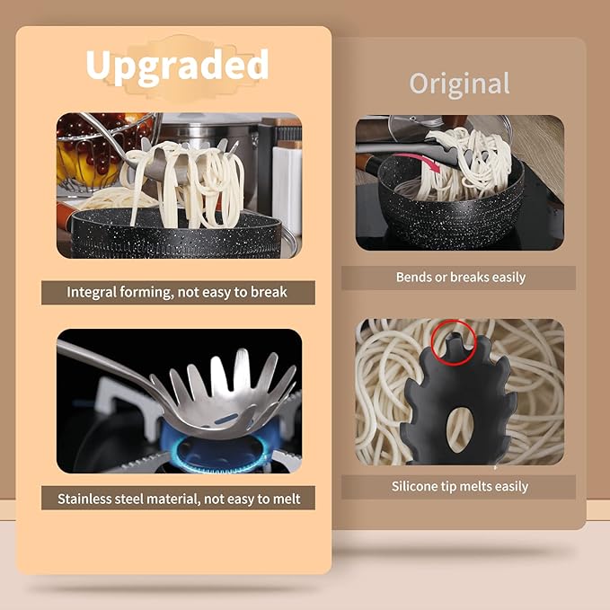 Spaghetti Server, [Rustproof, Integral Forming, Durable] Newness 304 Stainless Steel Pasta Fork with Vacuum Ergonomic Handle, Comfortable Grip Design Spaghetti Server for Kitchen, 14.33 Inches