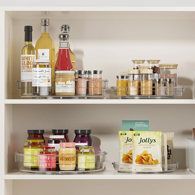 LAMU 3 Pack Lazy Susan Organizer Turntable for Cabinet, Pantry Organizers and Storage, Rotating Condiment Organizer for Kitchen, Table Top, Fridge, Countertop, Spice Organization, 9.25'' 10.6'' 12''