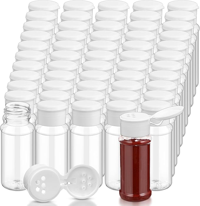 Amyhill 100 Pcs Plastic Spice Bottles Spice Jars Seasoning Jars Shaker Plastic Jars 3.3 Oz/ 100ml Seasoning Shaker with Shaker Lids(White Lid)