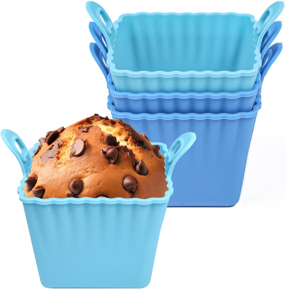 Koluti Reusable Silicone Baking Cups Set of 4, Nonstick Muffin Cupcakes Mold with Double Handle, BPA Free, Small Square Air Fryer Cupcake Liners, 2 Color