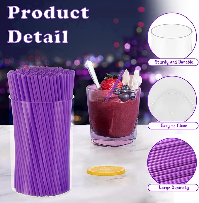 500 Pcs Neon Purple Acrylic Coffee Stirrers Set - Holder, Stir Straws for Milk, Cocktail Drinks - Home, Kitchen, Party Supplies