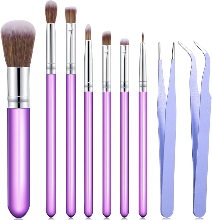 Sinmoe 10 Pieces Cake Candy Decorating Brushes Tools Cookie Decoration Brushes Pastry Brush and Stainless Steel Straight and Curved Tip Tweezers Pasta Tweezers for Baking Fondant (Purple Color)