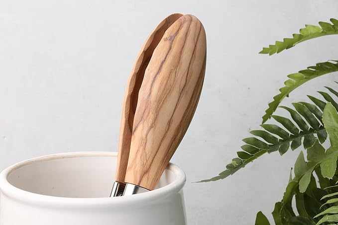 Salt & York Wooden Tongs Kitchen Long handle with non-Slip Grip for Cooking, Salad, Serving Food, Grilling - 11 Inch - Set of 1 (Olive)