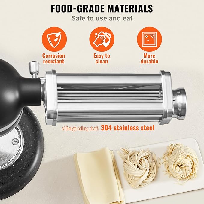 VEVOR Patsa Roller Attchemnt for KitchenAid Stand Mixer, Stainless Steel Pasta Maker Attachment, Pasta Maker Machine Accessory with 8 Adjustable Thickness Knob, KitchenAid Pasta Attachment by VEVOR