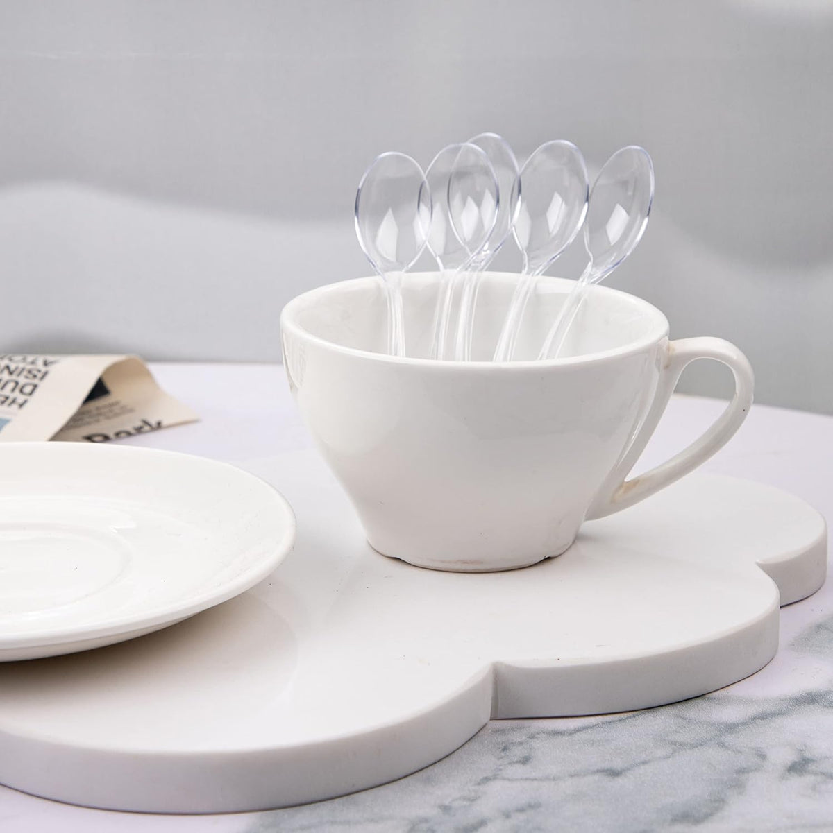 WDF 300 Pieces Clear Plastic Mini Spoons for Desserts 4 Inches Clear Plastic Spoons Heavy Duty Perfect for Cake, Desserts