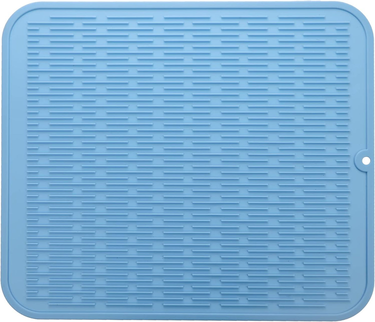 Silicone Dish Drying Mat for Multiple Usage,Easy clean,Eco-friendly,Heat-resistant Silicone Mat for Kitchen Counter or Sink,Refrigerator or Drawer Liner Light Blue XL 18 inches x 16 inches