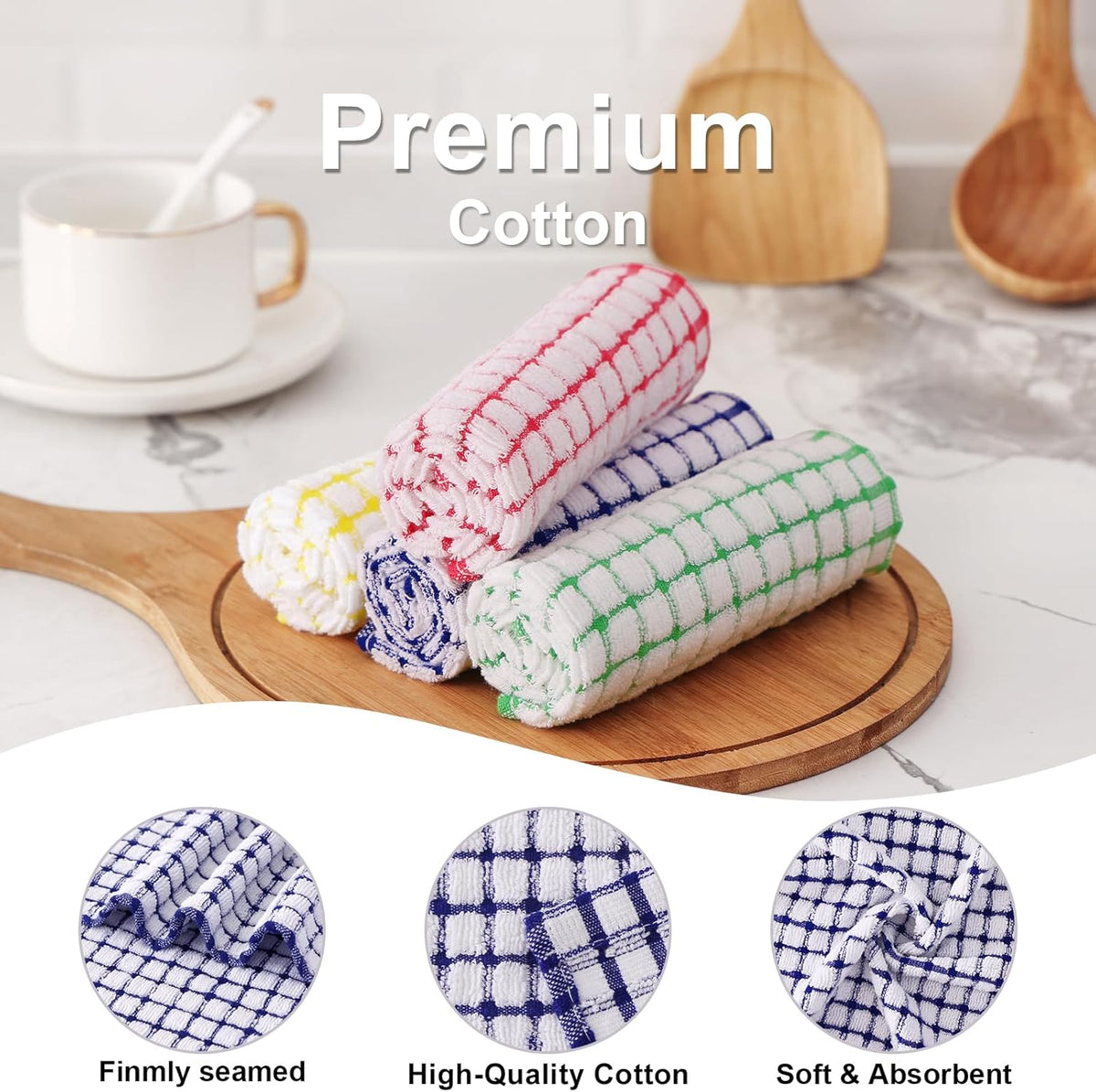 Kitinjoy Cotton 6 Pack Terry Kitchen Towels, 16 x 25 Inches Super Soft and Absorbent Dish Towels, Quick Drying Hand Towels for Kitchen Drying, Blue