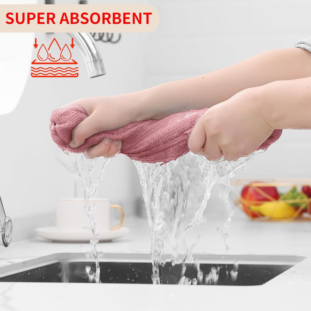 Homaxy 100% Cotton Waffle Weave Kitchen Dish Towels, Ultra Soft Absorbent Quick Drying Cleaning Towel, 13 x 28 Inches, 4-Pack, Dried Rose