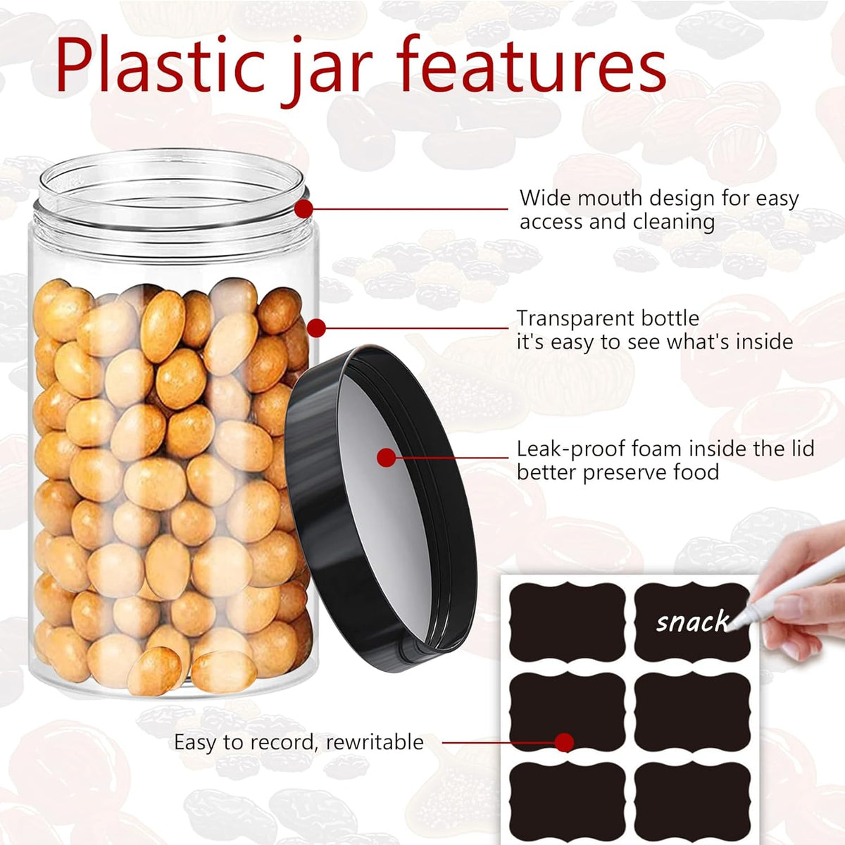Plastic Jars with Lids 20Pcs 14 oz Clear Plastic Slime Storage Jars Containers with Airtight Leak Proof Black Plastic Screw On Lids Cylinder Clear Round Jar Food Grade Durable PET Jar