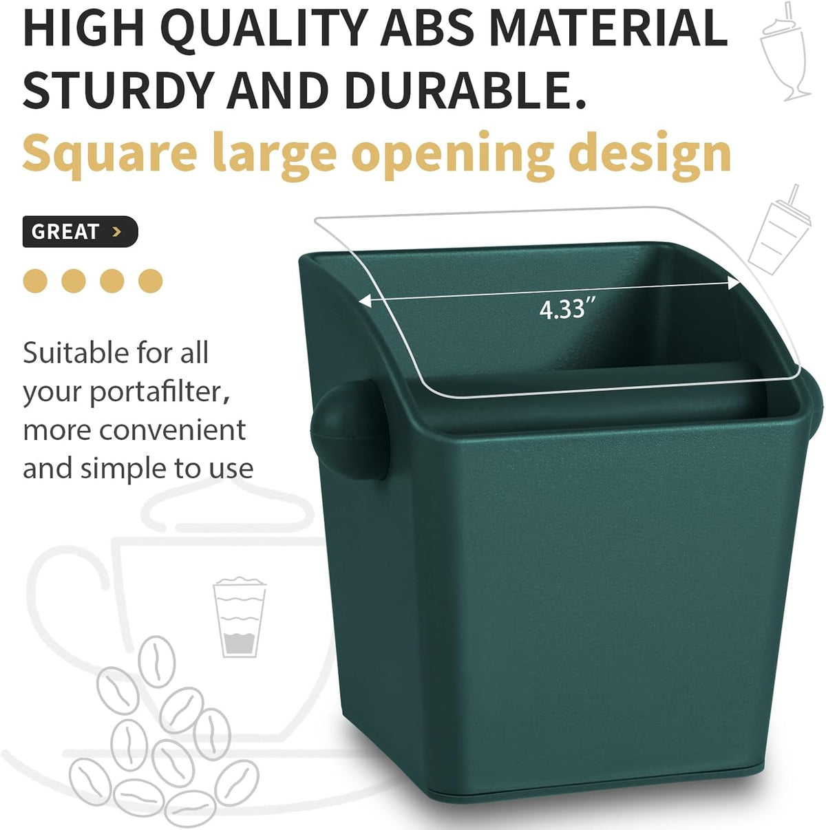 Espresso Knock Box Square High Side Wall Splash Prevention Design Knock Box Shock Absorbing Non Slip Knock Box Espresso With Removable Knock Bar Espresso Accessories for Home/Office