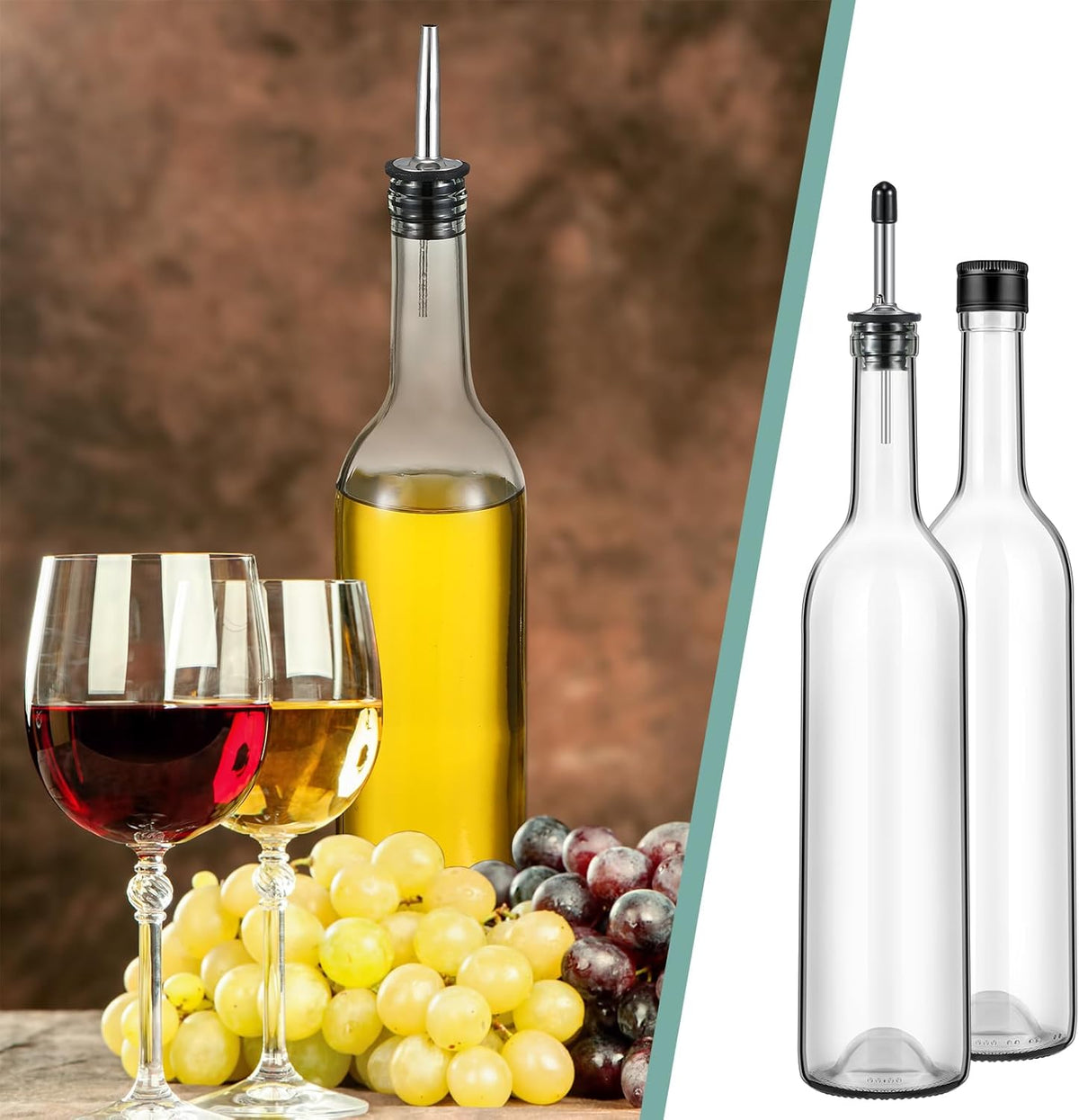 Maxdot 5 Pcs Long Neck Glass Bottles with Pourer Bordeaux Wine Bottle Clear Empty Wine Syrup Juice for Home Bar Liquor Juice Making Wedding Anniversary Party