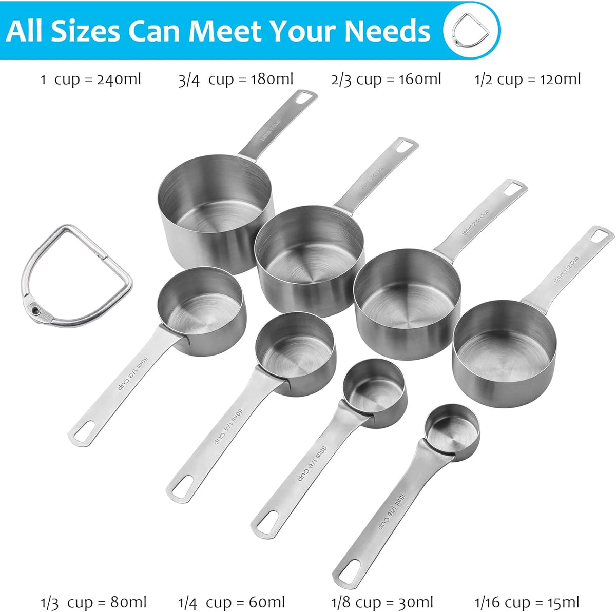 Measuring Cups Set, 18/8 Stainless Steel Measuring Cups Set for Baking & Kitchen, Metric & US Metal Measure Cup for Dry & Liquid Ingredients