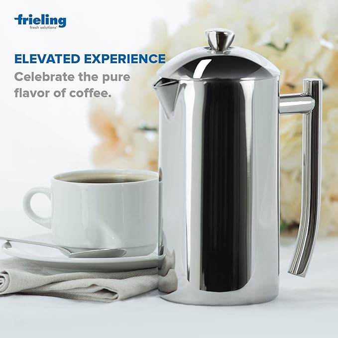 Frieling Double-Walled Stainless Steel French Press Coffee Maker - 44 oz, Polished, Extra Large Stainless Steel Coffee Press for Commercial Use - Camping Coffee Makers & Tea Press