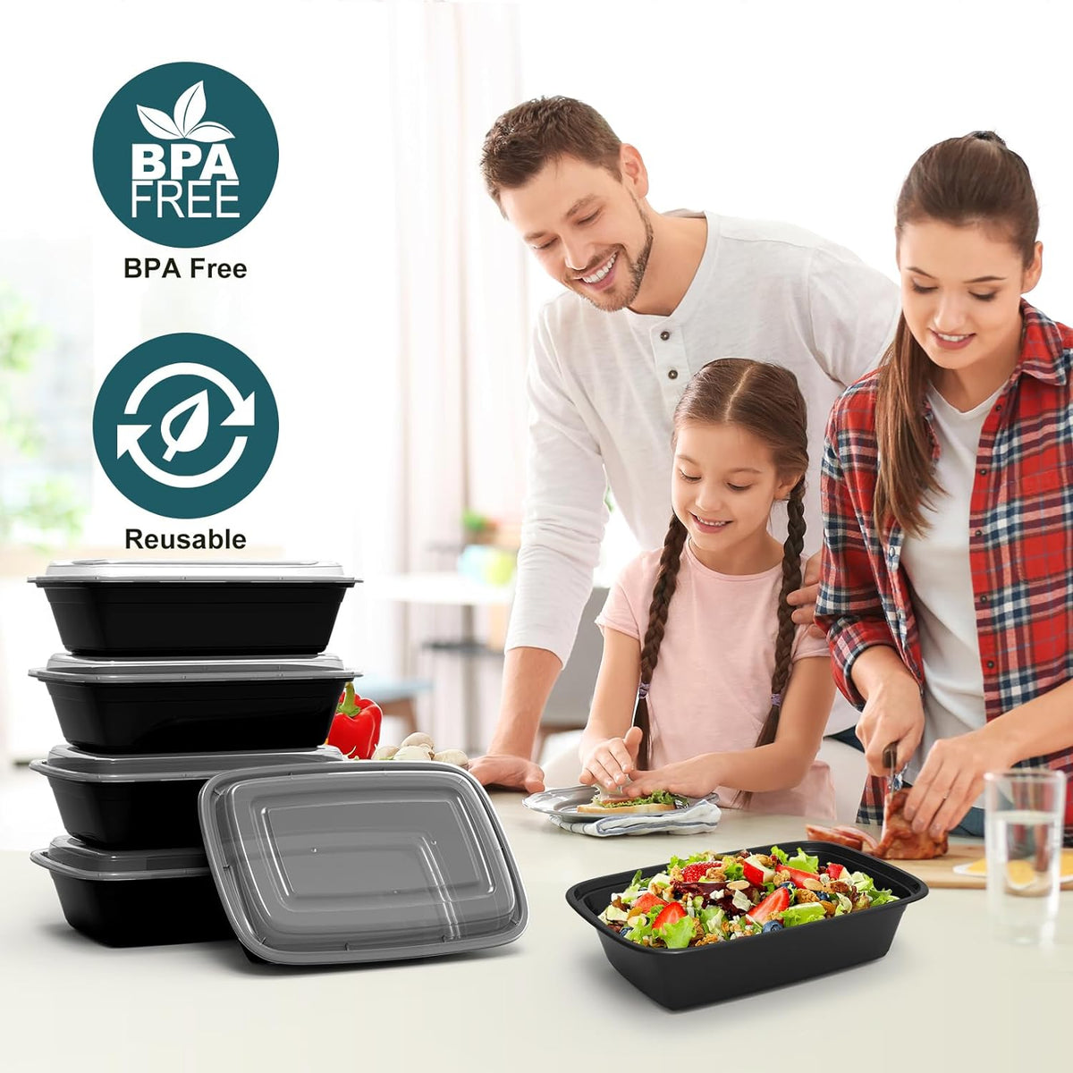 WGCC Meal Prep Containers, 50Pack [38OZ] Food Storage Containers With Lids, Reusable Food Prep Containers, To Go Containers With Lids, BPA-free, Stackable, Microwave/Dishwasher/Freezer Safe