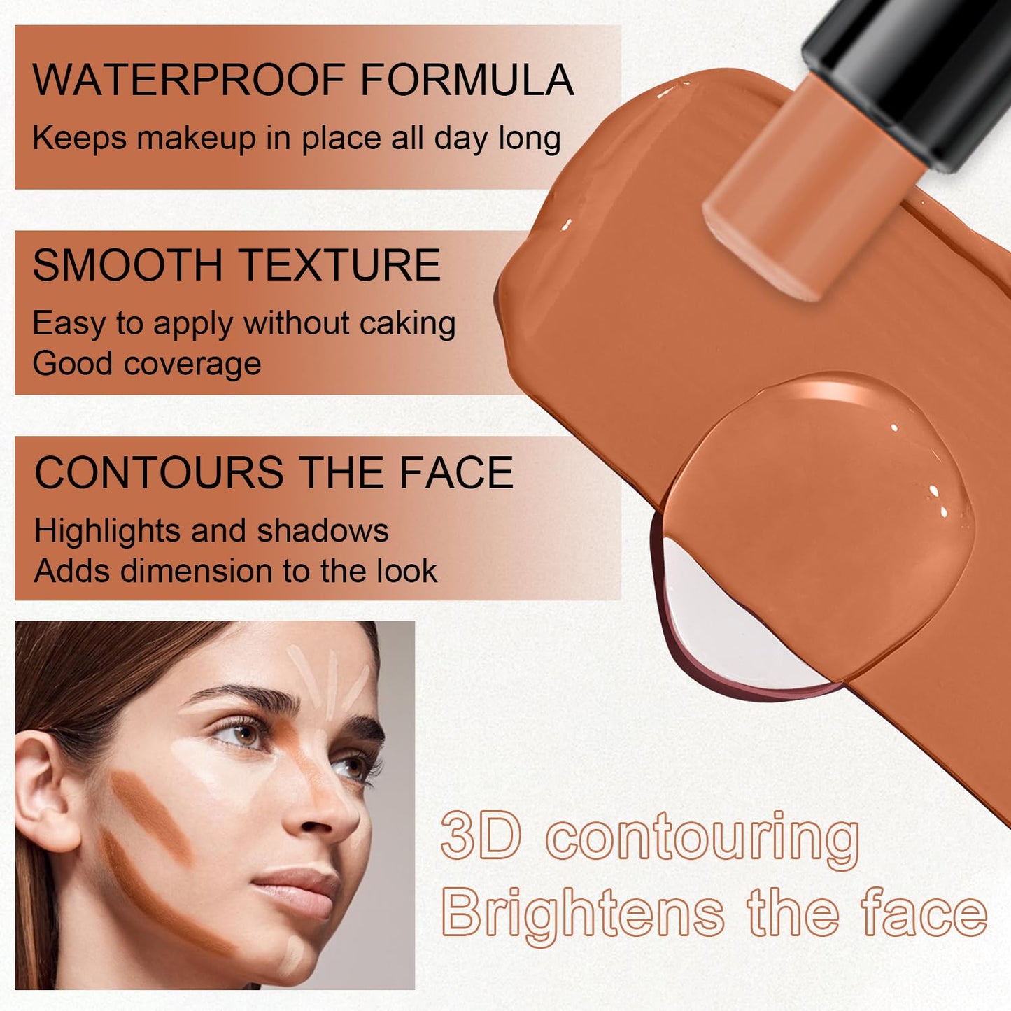 6 Colors Cream Contour Stick Makeup Kit,Shades with Highlighter and Blush Bronzer Contour Stick for Sculpt the Cheeks,Long Lasting,Waterproof,Matte & Dewy Finish for Woman (SET B)