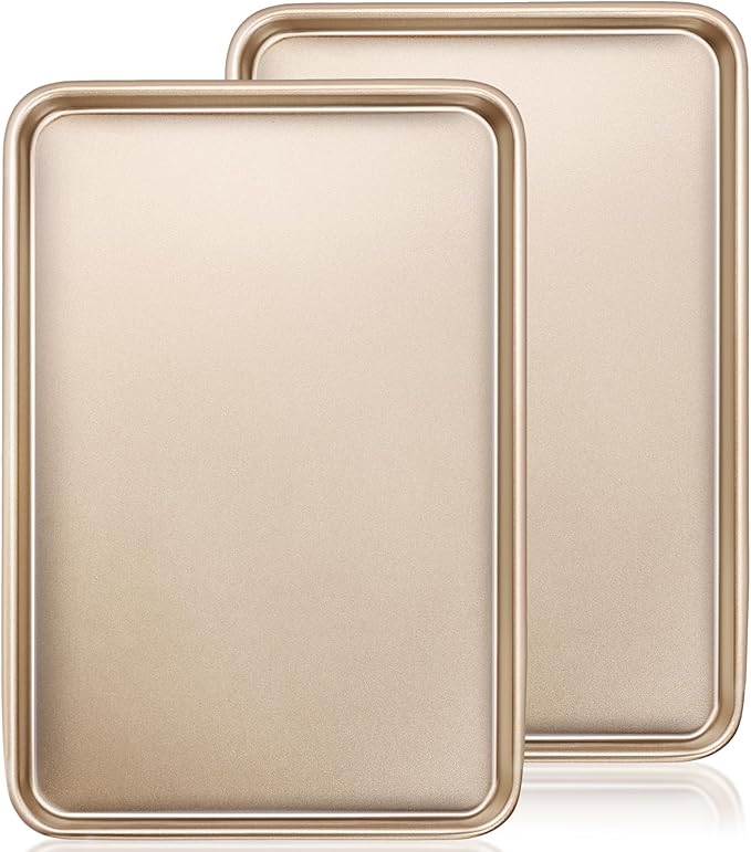 Baking Sheet Pan Set of 2, Wildone Commercial Cookie Sheets for Baking, Nonstick Carbon Steel Jelly Roll Pan Oven Tray 15x10 Inch, Heavy Duty & Easy Clean