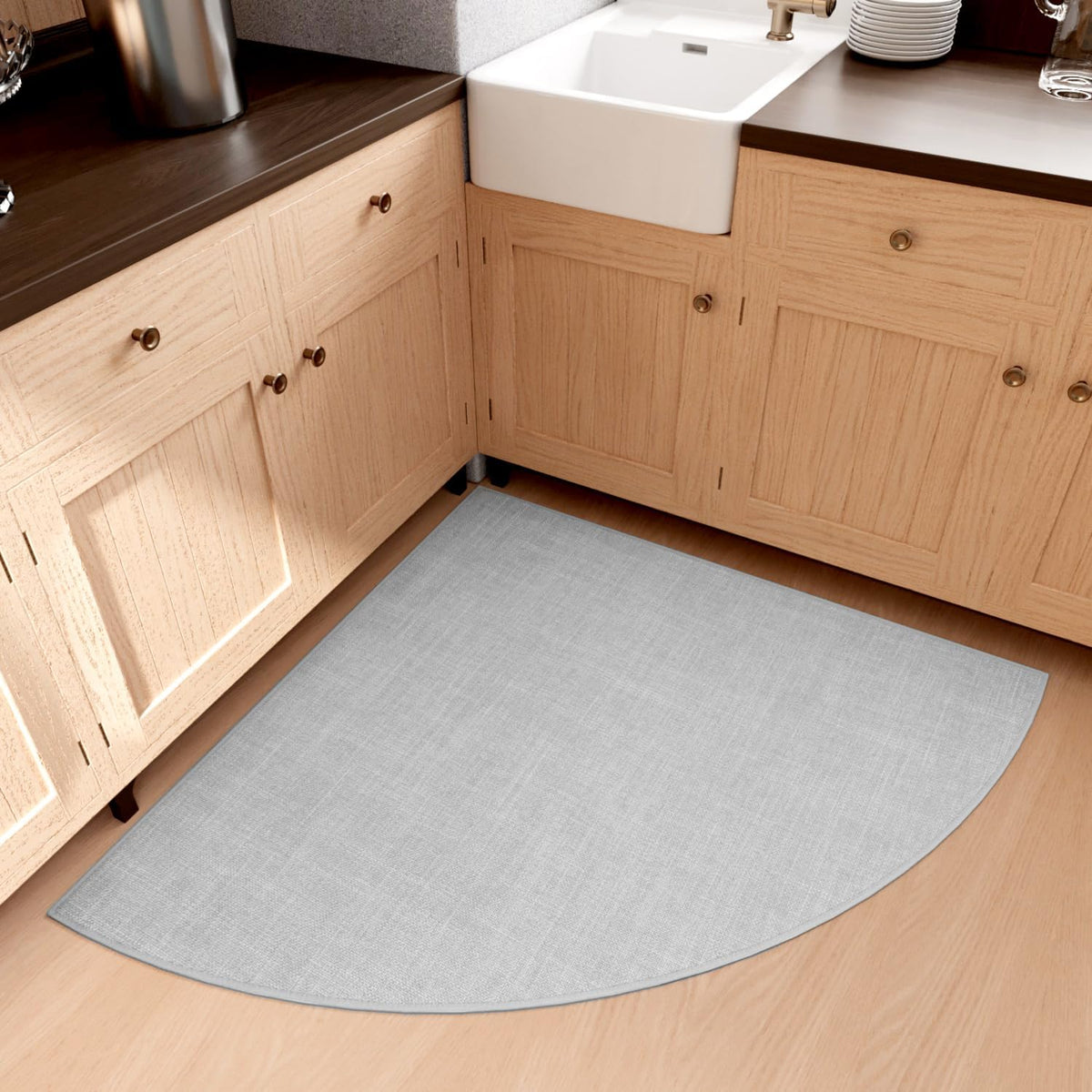 Fan Shaped Kitchen Mat 1 PCS, Cushioned Non Slip Rugs for Kitchen Floor, Absorbent Runner Comfort Standing Mats Washable for Kitchen, Office, Home (Grey, Radius 47")