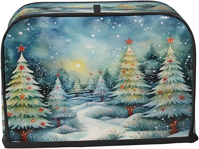 Toaster Cover 2 Slice Christmas Tree Watercolor Winter Forest Kitchen Small Appliance Covers with Pockets Dust and Fingerprint Protection