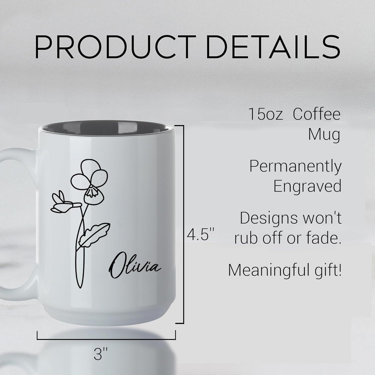 Personalized Coffee Mug, Engraved Ceramic Birth Flower Mug for Women With Custom Name, Personalized Gifts for Mothers Day, Birthday, Christmas, Grandma, Mom, Wife