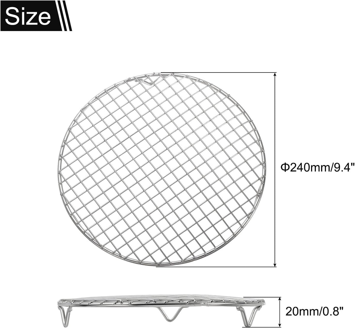 uxcell Round Cooking Rack with Legs, Dia 9.4 Inch 304 Stainless Steel Barbecue Grill for Cooking Baking Barbecue Air Fryer Racks, Silver
