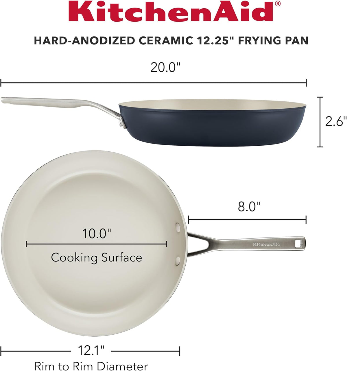 KitchenAid Hard Anodized Ceramic Nonstick Frying Pan/Skillet, 12.25 Inch, Matte Black