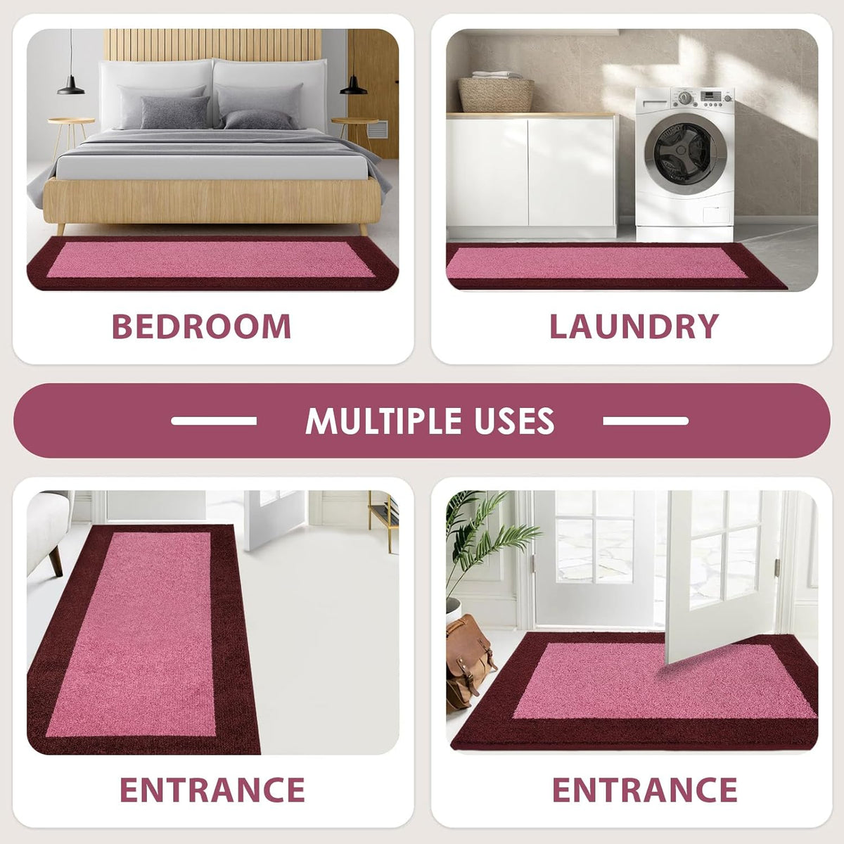 Machine Washable Runner Rugs Set of 2, (24" x 36"+ 24" x 60"), Non Slip Kitchen Mats for Floor, Absorbent Entryway Rug for Kitchen, Bedroom, Hallway, Bathroom, Door (Roll Packing)