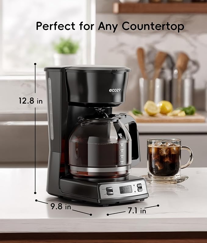 ecozy 12-Cup Drip Coffee Maker with Electric Coffee Grinder Combos, Programmable Coffee Machine with Washable Basket Filter, Auto Shutoff Function, No Drip Pause & Pour, Brezzano DuoSet