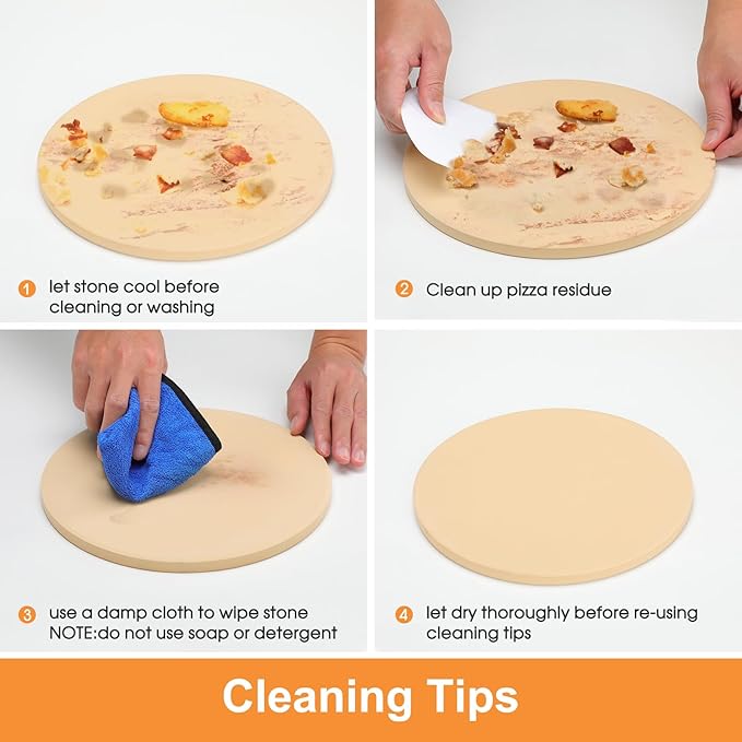 Small 12 inch Round Pizza Stone,for RV Camper Oven,Round baking stone Grill,Can make pizza, bread, pies,BBQ, Durable and Safe, Give away Plastic Scraper