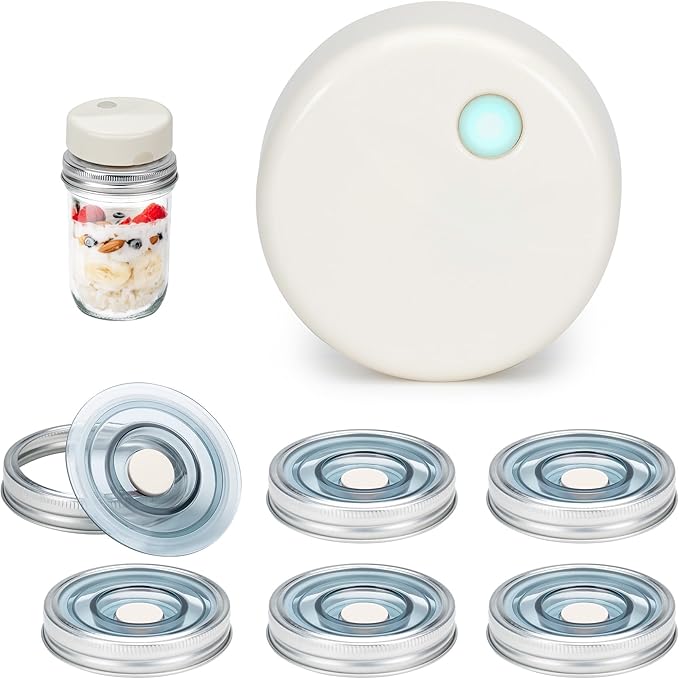 SealVax® Mason Jar Vacuum Sealer Kit – Auto-Stop Wide Mouth Vacuum Sealer + 6 Reusable AS Airtight Lids with Patented Valve, Compatible with Ball & Kerr Mason Canning Jars, Designed in USA