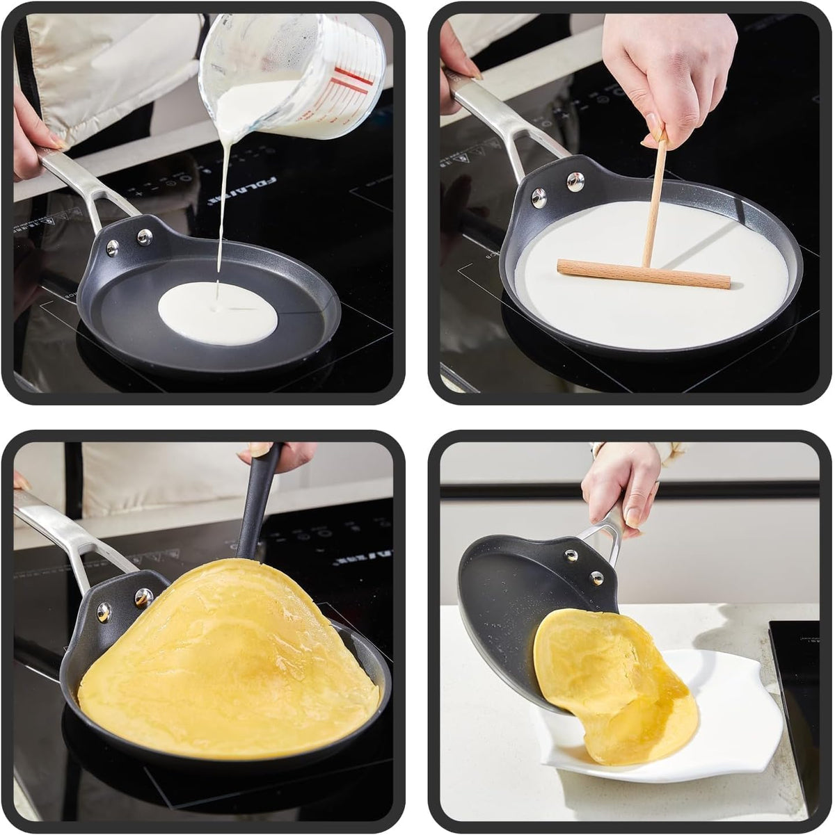 MsMk Crepe Pan with Spreader, 8 Inch Titanium and Ceramic Nonstick Flat Skillet Tortilla Egg Pan, Induction Compatible, PFOA Free, Oven Safe to 700°F